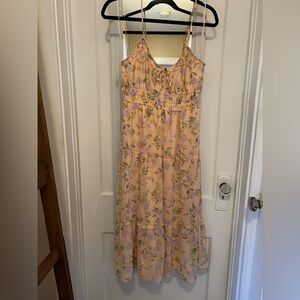 Hippie Rose Peach Floral Midi Dress with Lavender Blossoms